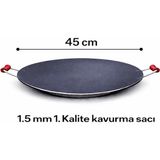 Luna Çeyiz Hediyelik 45 cm Kavurma Sacı – Geleneksel Et Sacı-Ahşap Kulplu Kara Sac Tava – 1.5 mm Kalınlık – Ocak, Mangal ve Kamp Uyumlu - Siyah - 35 CM - 40 CM - 45 CM - 50 CM