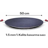 Luna Çeyiz Hediyelik 50 cm Kavurma Sacı – Geleneksel Et Sacı-Ahşap Kulplu Kara Sac Tava – 1.5 mm Kalınlık – Ocak, Mangal ve Kamp Uyumlu - Siyah - 35 CM - 40 CM - 45 CM - 50 CM