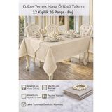 Luna Çeyiz Hediyelik, Colber Leke tutmaz Yemek Masa Örtüsü Takımı 12 Kişilik 26 Parça – Bej - 160 x 220 cm