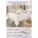 LUNA ÇEYİZ HEDİYELİK Colber Yemek Masa Örtüsü Takımı 12 Kişilik 26 Parça – Ekru