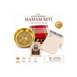 Luna Çeyiz Hediyelik Geleneksel Hamam Seti 4 Parça – Bakır Hamam Tası, Peştamal, Hamam Kesesi ve Ipek Yüz Kesesi