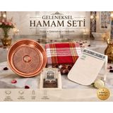 Luna Çeyiz Hediyelik Geleneksel Hamam Seti 4 Parça – Bakır Hamam Tası, Peştemal, Hamam Kesesi ve Ipek Yüz Kesesi