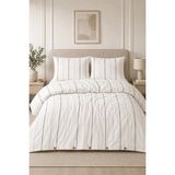 Luna Çift Kişilik Nevresim Takım | 240X220 cm | 2 Adet 50X70 cm Yastık Kılıflı | Premium Çizgili Tasarım - 240 x 220 cm - Beyaz - Kahverengi