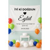 LUNA DİZAYN Kişiye Özel Yatay Doğum Günü Happy Birthday Duvar Örtüsü Duvar Halısı Birinci Kalite Kumaş