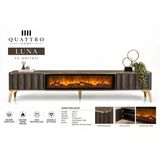 Luna Elektrikli Şömineli Tv Ünitesi 160 Cm Koyu Ahşap Gold Ayaklı Modern Tv Sehpası