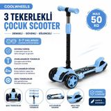 Luna Elite 3 Tekerlekli Katlanabilir LED Işıklı Scooter Mavi