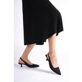 LUNA FLOWER Kadın Siyah Saten Minik Topuklu Stiletto Klasik Ayakkabı Stltt00