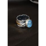 Luna Jewelry Doğal Akuamarin Taşlı Özel Tasarım Gümüş Yüzük