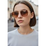 Luna Jewelry Retro Kare Cam Metal Çerçeve Kadın Güneş Gözlüğü - Gradyan Kahverengi