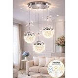 Luna Lighting Grate Model 3 Lü Krom Kaplama 3 Renk Salon Mutfak Oturma Yatak Odası Modern Led Avize Gri
