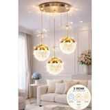 Luna Lighting Grate Model 3 Renk Salon Mutfak Oturma Odası LED Spor Estetik Dekoratif Şık Lüks Modern 3 Lü Sarkıt Avize - Gold