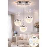 Luna Lighting Grate Model 3 Renk Salon Mutfak Oturma Odası LED Spor Estetik Dekoratif Şık Lüks Modern 3 Lü Sarkıt Avize - Krom