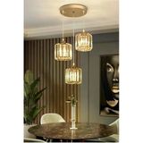 Luna Lighting Radiosa Gold Renk Kristal Taşlı Dekoratif Modern Salon Mutfak Hol Oda Antre Üçlü Sarkıt Avize