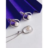 Luna Luster 18 Ayar Altın Kaplama Beyaz Inci Asimetrik Modern Tasarım Kadın Gümüş Set Kolye Küpe