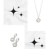 Luna Luster 18 Ayar Altın Kaplama Beyaz Tasarım Yonca Özel Seri Kadın Kolye Küpe Gümüş Set Doğum Günü Hediye