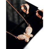Luna Luster 18 Ayar Altın Kaplama Gold Kelebek Tasarım Kadın Kolye Kalp Küpe Gümüş Set Anneler Günü Hediye