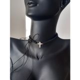 Luna Luster 18 Ayar Altın Kaplama Işıltılı Örme Siyah Haç Ip Tasarım Kadın Choker Gümüş Kolye Doğum Günü Hediye