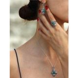 Luna Luster 18 Ayar Altın Kaplama Markazit Yeşil Taşlı Otantik Tasarım Kolye Küpe Yüzük Kadın Gümüş Set