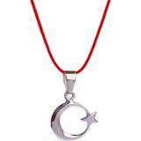 Luna Luster 925 Ayar Gümüş Kırmızı İp Bayrak Ay Yıldız Tasarım Kadın Choker Kolye