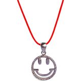 Luna Luster 925 Ayar Gümüş Kırmızı İp Gülen Yüz Tasarım Kadın Choker Kolye