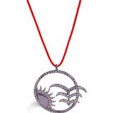 Luna Luster 925 Ayar Gümüş Kırmızı İp Güneş Madalyon Tasarım Kadın Choker Kolye