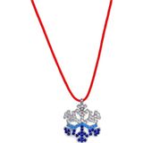 Luna Luster 925 Ayar Gümüş Kırmızı İp Mavi Işıltılı Kar Tanesi Tasarım Kadın Choker Kolye