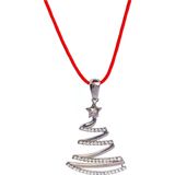 Luna Luster 925 Ayar Gümüş Kırmızı İp Yılbaşı Ağacı Tasarım Kadın Choker Kolye