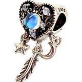 Luna Luster 925 Ayar Gümüş Mavi Ay Taşı Yıldız Tasarım Pan Uyumlu Kadın Charm Doğum Günü Hediye