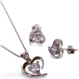 Luna Luster 925 Ayar Gümüş Rodyumlu Heart Kalp Küpe Kolye Ucu Trend Kadın Set Öğretmenler Günü Hediye