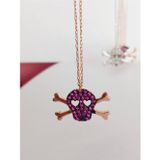 Luna Luster 925 Ayar Gümüş Skull Kuru Kafa Figürlü Zirkon Taşlı Trend Kolye Gold-Pembe Sevgililer Günü Hediye