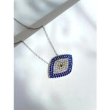 Luna Luster 925 Ayar Gümüş Zirkon Taşlı Trend Tasarım Mavi Nazar Boncuk Kadın Kolye Anneler Günü Hediyeb