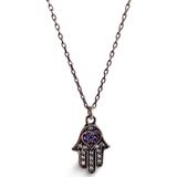 Luna Luster 925 Gümüş Hamsa Fatıma Ana Eli Mor Tasarım Kadın Kolye