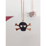 Luna Luster 925 Gümüş Skull Kuru Kafa Tasarım Zirkon Taşlı Trend Kadın Kolye Gold-Siyah Öğretmenler Günü Hediye