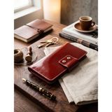 Luna Luster Babalar Günü Hediye Hakiki Deri Vintage Tasarım Unisex Telefon Bölmeli Seyahat Cüzdanı & Pasaportluk & Portföy Çanta & El Çantası & Araç İçi Düzenleyici - Taba