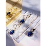 Luna Luster Damla Tanzanit Taşlı Kadın Kolye Küpe Set Doğum Günü Hediye