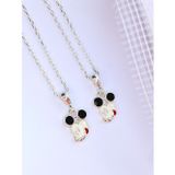 Luna Luster Gümüş Beyaz Mineli Best Friends Arkadaşlık Mıckey Mause Çocuk Kolye Sevgililer Günü Hediye