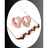 Luna Luster Gümüş Gold Baget Siyah Tasarım Kolye Kalp Küpe Trend Kadın Set Öğretmenler Günü Hediye