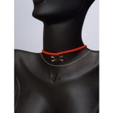 Luna Luster Gümüş Gold Kuru Kafa Kırmızı İp Tasarım Kadın Choker Kolye Sevgililer Günü Hediye