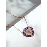 Luna Luster Gümüş Gold Mavi Nazar Boncuk Üçgen Tasarım Kadın Kolye Anneler Günü Hediye A