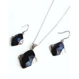Luna Luster Gümüş Lapis Lazuli Taşlı Kare Tasarım Kolye Küpe Kadın Set Doğum Günü Hediye