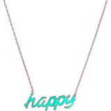 Luna Luster Gümüş Pan Tasarım Mineli Happy Neon Yeşil Mutlu Kadın Kolye Sevgililer Günü Hediye