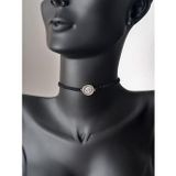 Luna Luster Gümüş Siyah İp Lotus Çiçek Tasma Tasarım Kadın Choker Kolye Yılbaşı Yeni Yıl Hediye