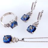 Luna Luster Gümüş Topaz Taşlı Kare Damla Tasarım Kolye Küpe Yüzük Kadın Set Yılbaşı Yeni Yıl Hediye