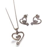 Luna Luster Gümüş Zarif Heart Kalp Küpe Kolye Trend Kadın Set Öğretmenler Günü Hediye