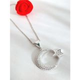Luna Luster Gümüş Zirkon Pırıltılı Büyük Ay Yıldız Kadın Kolye Sevgililer Günü