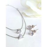 Luna Luster Tek Taş Modern Tasarım Gümüş Kadın Kolye Küpe Doğum Günü Hediye Set