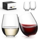 LUNA & MANTHA Stemless Şarap Kadehi 4'lü Set, Günlük Kullanım için Kristal Kırmızı Beyaz Şarap Kadehleri, Ev Barı, Akşam Partisi, Doğum Günleri, Duş, Yeni Eve Taşınma Hediyesi - 18 oz Şeffaf