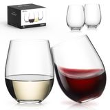 LUNA & MANTHA Stemless Şarap Kadehi 4'lü Set, Günlük Kullanım için Kristal Kırmızı Beyaz Şarap Kadehleri, Ev Barı, Akşam Partisi, Doğum Günleri, Duş, Yeni Eve Taşınma Hediyesi - 18 oz Şeffaf