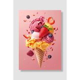 Luna Marissa Dondurma Poster Böğürtlen Çilekli Külah Pembe Fon Duvar Dekoru Mutfak Cafe Dekorasyonu