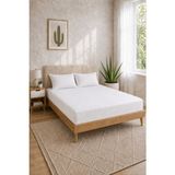 Luna Sacra 1 Adet 280X280 Çift Kişilik Ev&otel Çarşafı 2 Adet 50 x 70 Yastık Kılıfı 83 Tel Pamuk Saten Çizgili Dayanıklı Uzun - Beyaz - 280 X 280